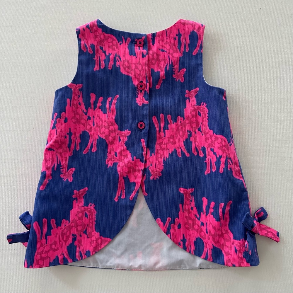 Lilly Pulitzer 6-12 Months Baby Girl Shift Dress Giraffe Neck In Neck Pink Blue - Picture 3 of 7